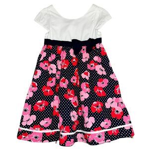 Girls Gymboree Floral Poppy Blossom Pink Navy Headband & Dress Outfit 5t